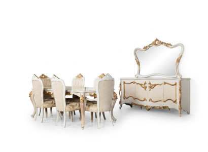 Ensemble complet Table à manger + 6 chaises Salle à manger Groupe Ess en bois Bahut + Miroir 9 pièces