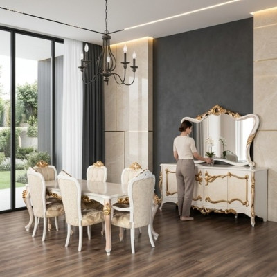 Ensemble de luxe Salle à manger Table à manger Chaise XL Table Tables Chaises Bois Design 7 pièces nouveau