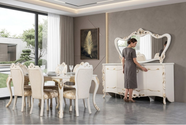 Ensemble de salle à manger 9 pièces. Table de luxe 6x chaises Buffet Miroir Nouveaux meubles