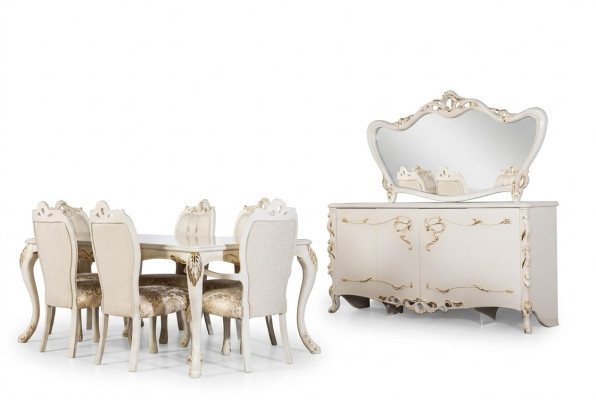 Ensemble de salle à manger 9 pièces. Table de luxe 6x chaises Buffet Miroir Nouveaux meubles