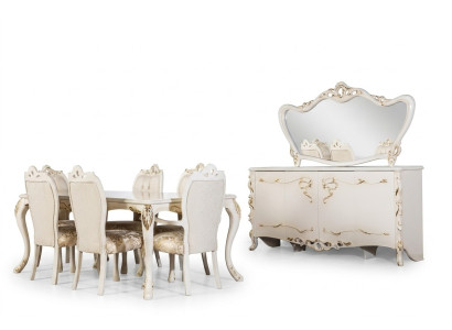 Ensemble de salle à manger 9 pièces. Table de luxe 6x chaises Buffet Miroir Nouveaux meubles