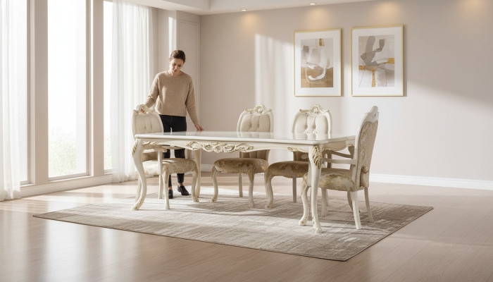 Table de salle à manger classique beige Table de design Tables en bois Mobilier Salon