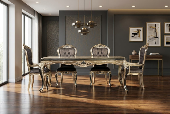 Table à manger classique Table Baroque Tables Tables Tables en bois 208x108 cm
