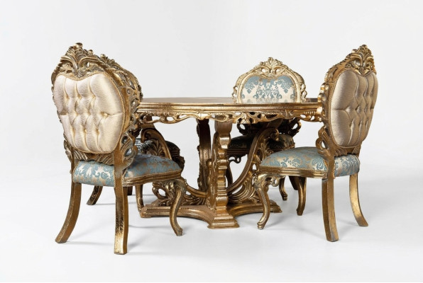 Table de salle à manger baroque dorée Table ronde Tables de salle à manger rondes Tables en bois Tables de 173cm