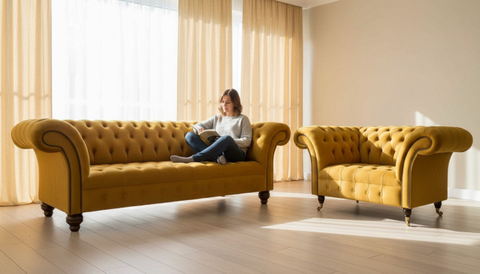 Ensemble de canapé Chesterfield 2+1 places Design Rembourrage Suite Moderne
