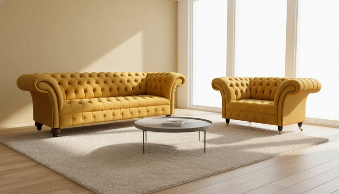 Ensemble de canapé Chesterfield 2+1 places Design Rembourrage Suite Moderne