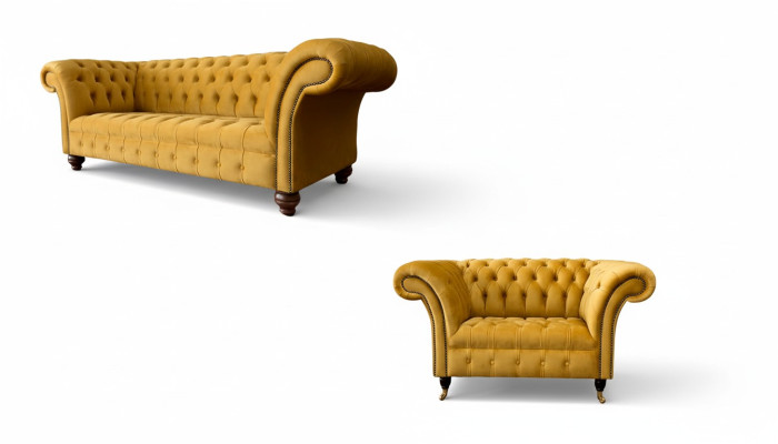 Ensemble de canapé Chesterfield 2+1 places Design Rembourrage Suite Moderne