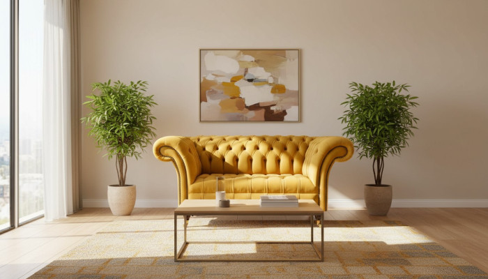 Fauteuil Chesterfield Ensemble de meubles 2x Fauteuil une place Canapé Canapé Textile jaune