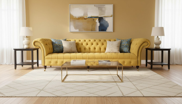 Élégant canapé design 4 places Canapé en tissu de luxe Chesterfield jaune