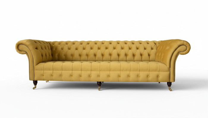 Élégant canapé design 4 places Canapé en tissu de luxe Chesterfield jaune