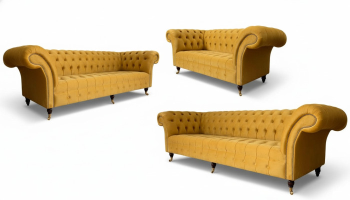 Ensemble de canapé Chesterfield jaune en tissu, ensemble de sièges, ensemble complet.