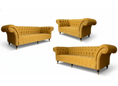Ensemble de canapé Chesterfield jaune en tissu, ensemble de sièges, ensemble complet.