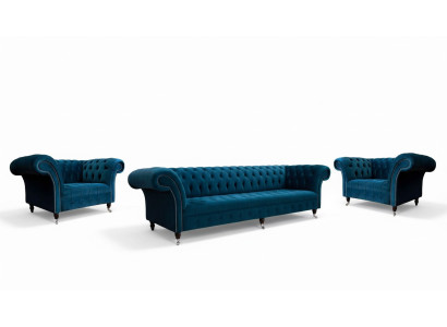 Canapé Chesterfield bleu ensemble canapé rembourré Ensemble de sièges 3+1+1