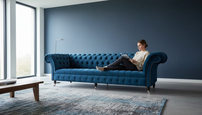 Conception Canapé Luxe Chesterfield 4 places Canapé Rembourrage Canapés Meubles Bleu