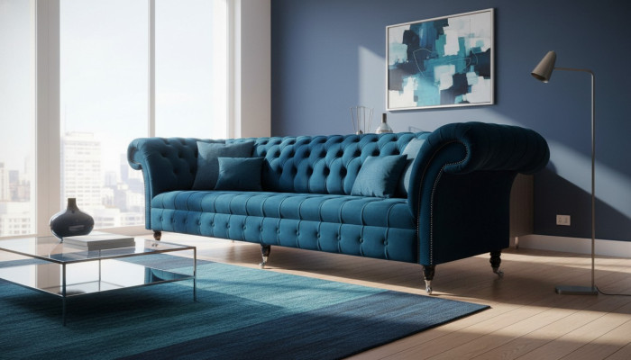 Conception Canapé Luxe Chesterfield 4 places Canapé Rembourrage Canapés Meubles Bleu