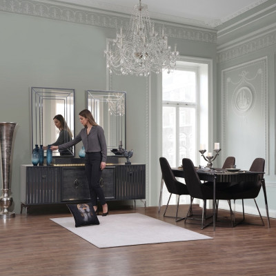 Ensemble salle à manger de luxe Table à manger + 6 chaises + Buffet avec 2 miroirs 10 pièces