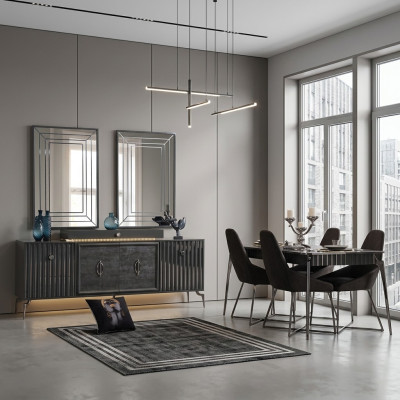 Ensemble salle à manger de luxe Table à manger + 6 chaises + Buffet avec 2 miroirs 10 pièces