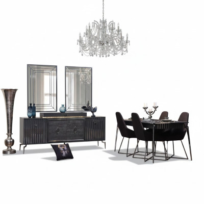 Ensemble salle à manger de luxe Table à manger + 6 chaises + Buffet avec 2 miroirs 10 pièces