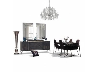 Ensemble salle à manger de luxe Table à manger + 6 chaises + Buffet avec 2 miroirs 10 pièces