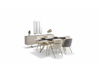 Ensemble de salle à manger de luxe : Table à manger + 6 chaises + Buffet avec miroir