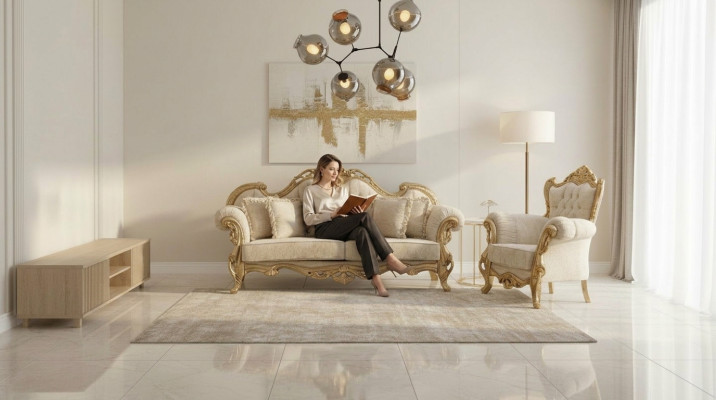 Canapé et fauteuil Chesterfield en beige dans un design de luxe de haute qualité