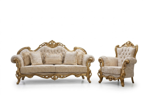 Canapé et fauteuil Chesterfield en beige dans un design de luxe de haute qualité