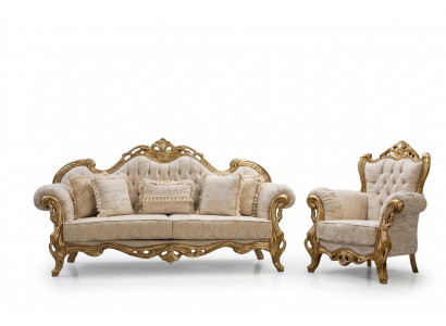 Canapé et fauteuil Chesterfield en beige dans un design de luxe de haute qualité