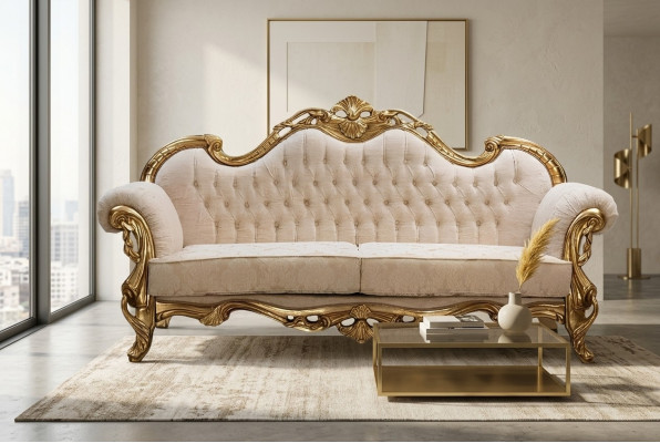 Canapé 3 places en tissu Canapés 3 places de luxe Salon Chesterfield Baroque