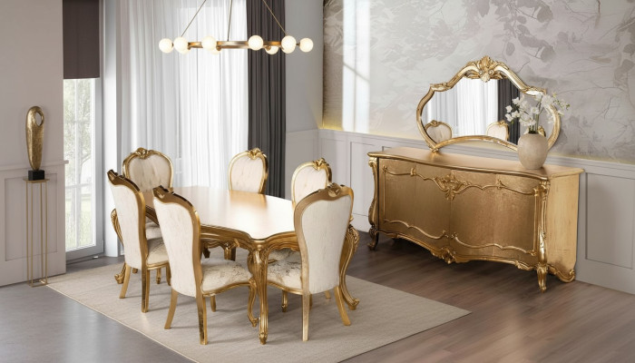 Salle à manger Ensemble Table 6x Chaises Buffet Miroir Ensemble à manger 9pcs