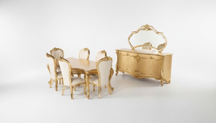 Salle à manger Ensemble Table 6x Chaises Buffet Miroir Ensemble à manger 9pcs