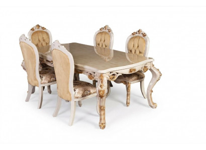 Mobilier de salle à manger classique beige Table à manger de designer avec fauteuils lounge Chesterfield