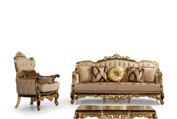 Canapé de luxe Beige Ensemble de canapé Fauteuil 3+1 Places Tissu Design Canapés