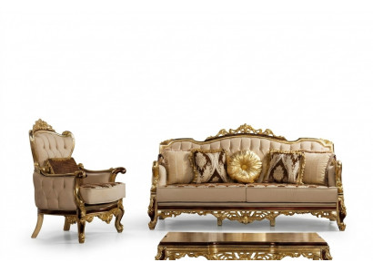 Canapé de luxe Beige Ensemble de canapé Fauteuil 3+1 Places Tissu Design Canapés