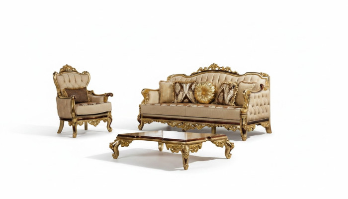 Ensemble de canapé Canapé Baroque Rococo Canapés Textile Canapé Chesterfield Table 3 pièces.