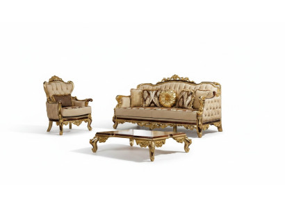 Ensemble de canapé Canapé Baroque Rococo Canapés Textile Canapé Chesterfield Table 3 pièces.