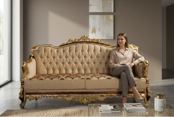 Canapé Chesterfield Baroque Trois places Canapé Tissu Or