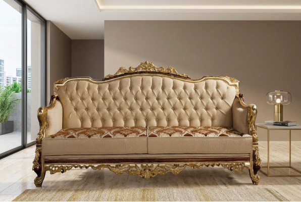 Canapé Chesterfield Baroque Trois places Canapé Tissu Or