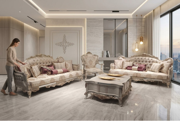 Ensemble de canapés style baroque rococo Mobilier de salon Ensemble de sièges 4 pièces Nouveau