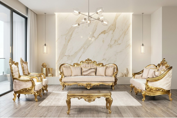 Ensemble de canapés en or Ensemble de canapé 5 pièces avec table basse Chesterfield Baroque