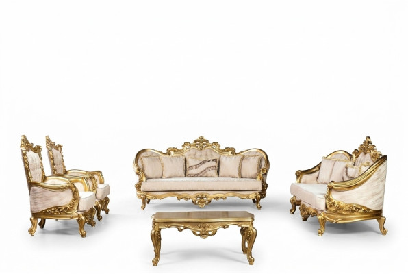 Ensemble de canapés en or Ensemble de canapé 5 pièces avec table basse Chesterfield Baroque
