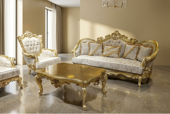 Ensemble de canapé 3+1 place Luxueux Table basse dorée Salon 3 pièces.