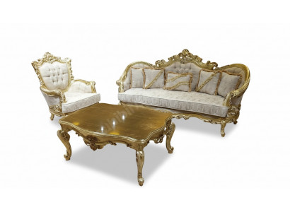 Ensemble de canapé 3+1 place Luxueux Table basse dorée Salon 3 pièces.