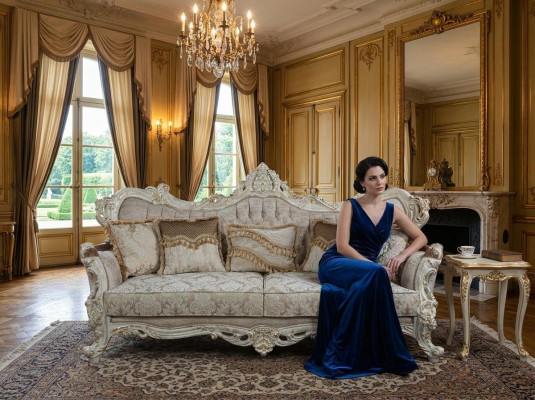 Chesterfield Baroque canapé trois places Canapés Tissu Or Sofa