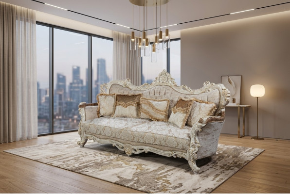 Chesterfield Baroque canapé trois places Canapés Tissu Or Sofa