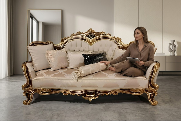Chesterfield Baroque Trois places Canapé Meubles Canapé Tissu Beige