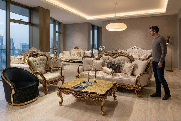 Salon classique Canapé rembourré 3 places + fauteuil + Table basse pour votre maison
