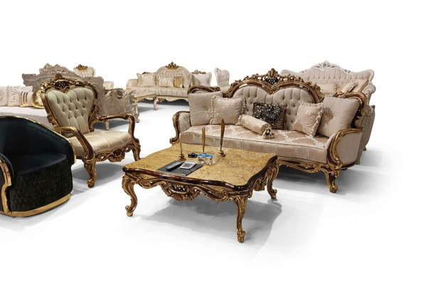 Salon classique Canapé rembourré 3 places + fauteuil + Table basse pour votre maison
