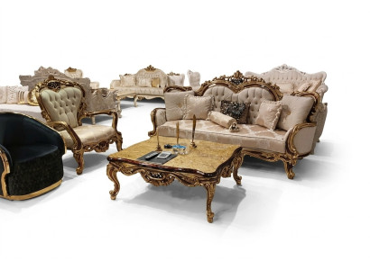 Salon classique Canapé rembourré 3 places + fauteuil + Table basse pour votre maison