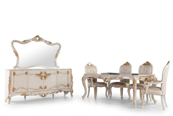 Table de salle à manger Suite Groupe Table de salle à manger Chaise Ensemble Buffet Miroir 6pcs