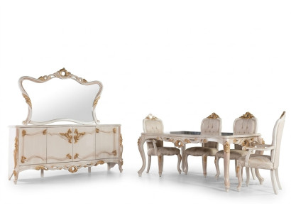 Table de salle à manger Suite Groupe Table de salle à manger Chaise Ensemble Buffet Miroir 6pcs